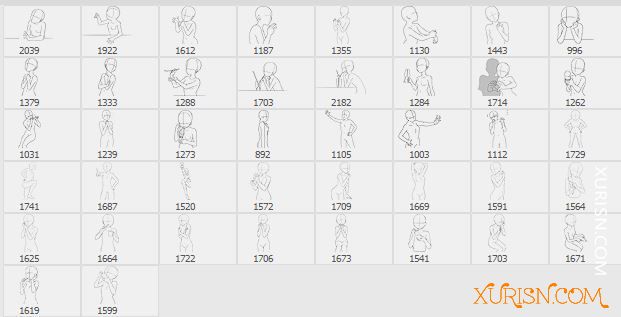 动作预设-42个高清半身画人物人体线稿PS笔刷(3)