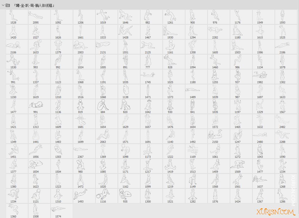 动作预设-172个人体蹲坐躺趴姿势辅助线稿PS笔刷(4)