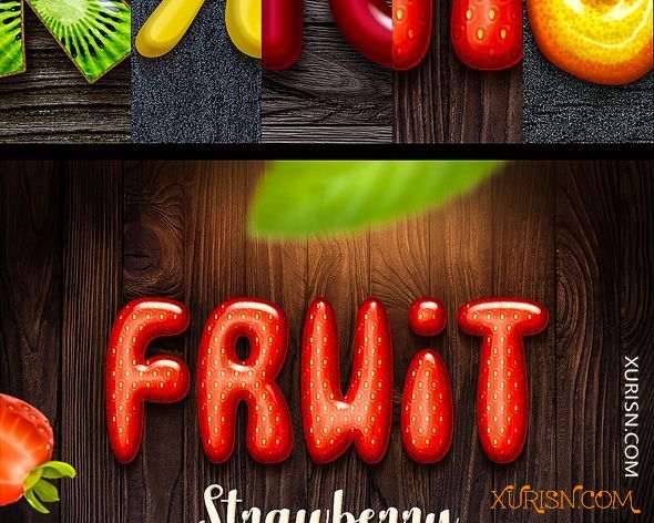 平面素材-5款水果文字特效PS模板Fruit Text Effects for Photoshop(4)