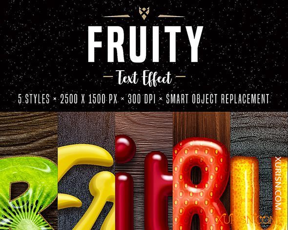 平面素材-5款水果文字特效PS模板Fruit Text Effects for Photoshop(3)