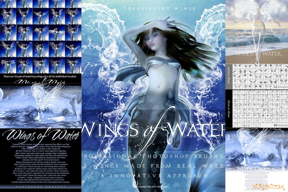 动作预设-高清奇幻水翅膀水滴飞溅PS画笔素材Ron's Wings of Water(3)