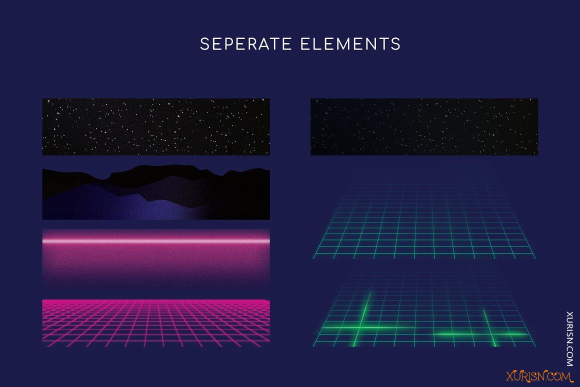 平面素材-高清霓虹网格背景PNG透明层图片Neon Grid Backgrounds(6)