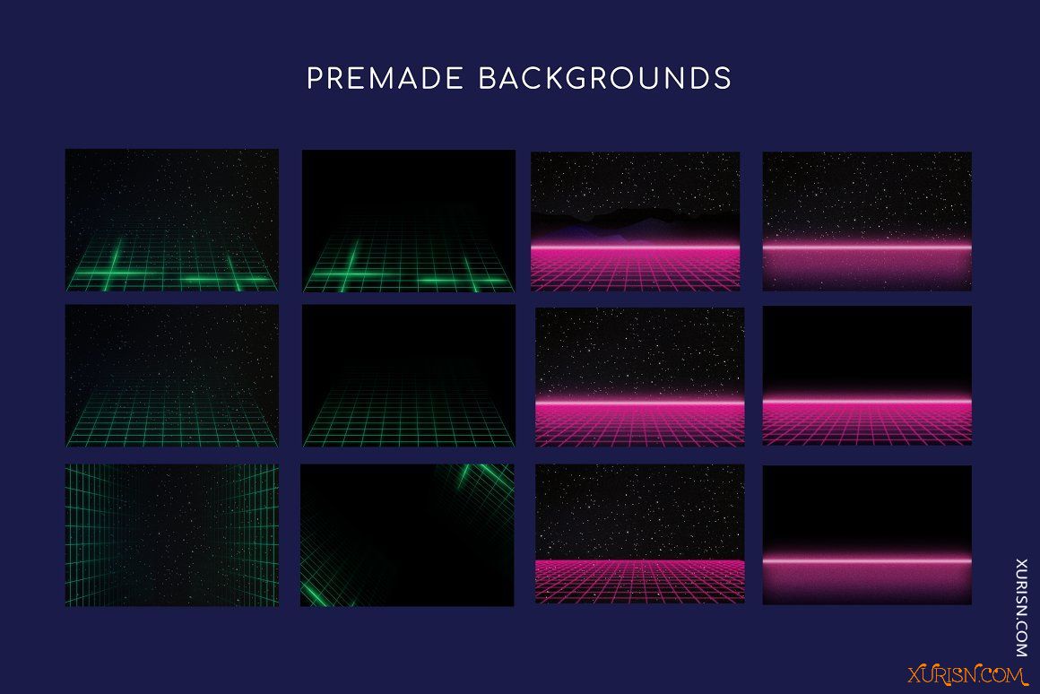 平面素材-高清霓虹网格背景PNG透明层图片Neon Grid Backgrounds(7)