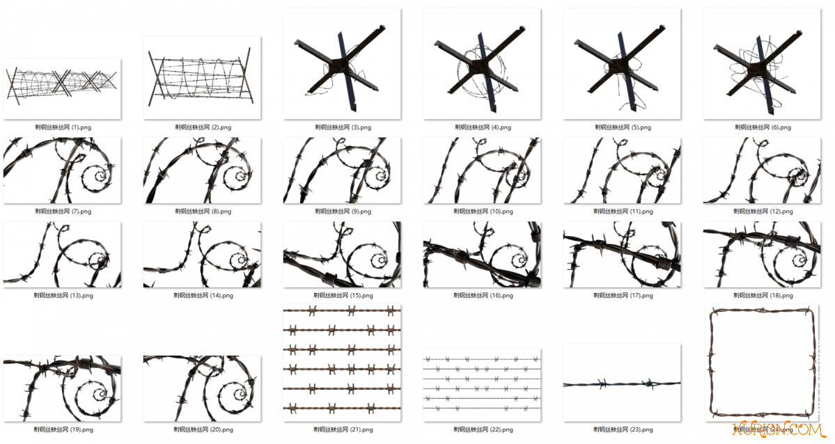 平面素材-24张刺钢丝铁丝网免抠PNG图片(3)