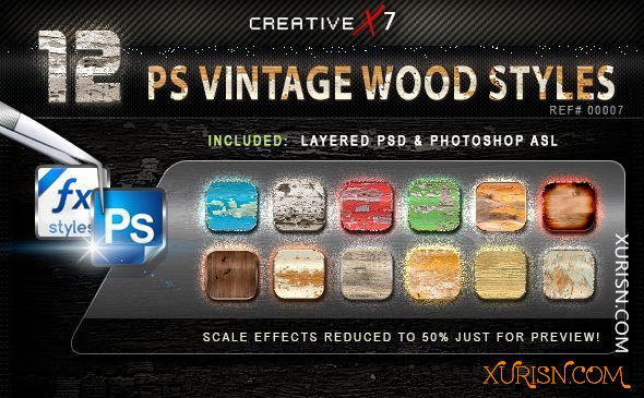 动作预设-12款复古木质风格PS样式12 Photoshop Vintage Wood Styles(3)