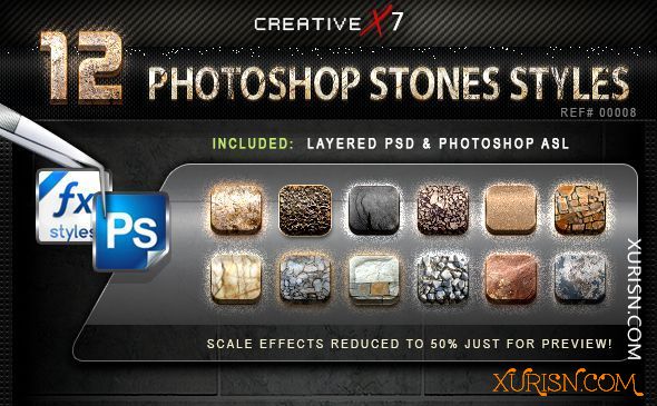 动作预设-12款石头风格Photoshop样式12 Photoshop Stones Styles(3)