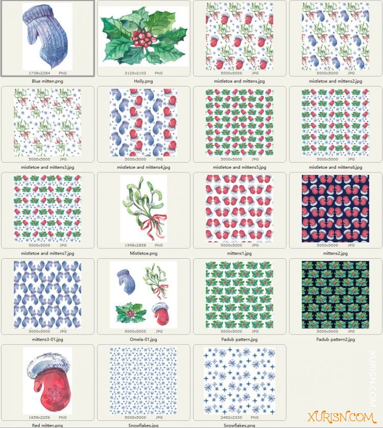 平面素材-高清圣诞水彩无缝拼接图案Christmas Patterns(3)