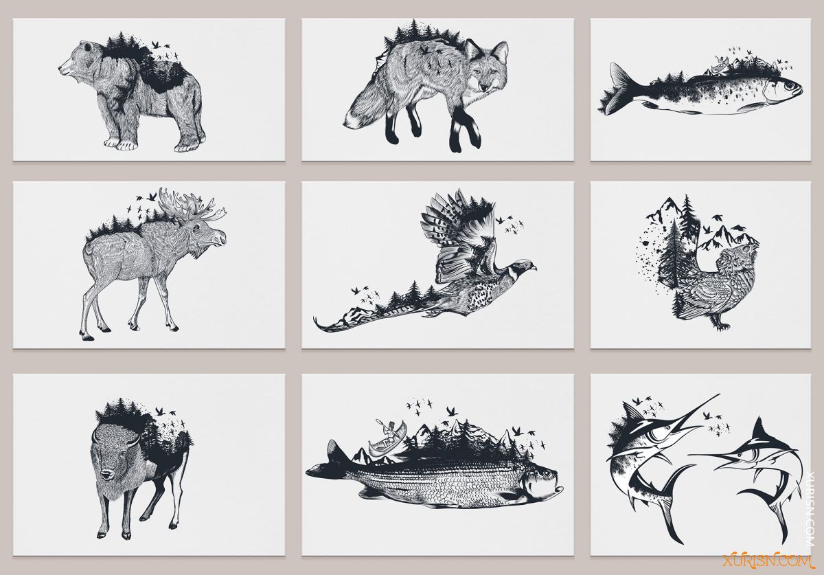 矢量图形-10款艺术矢量手绘动物图形集Bundle Artistic Vector Hand Drawn Animal(25)