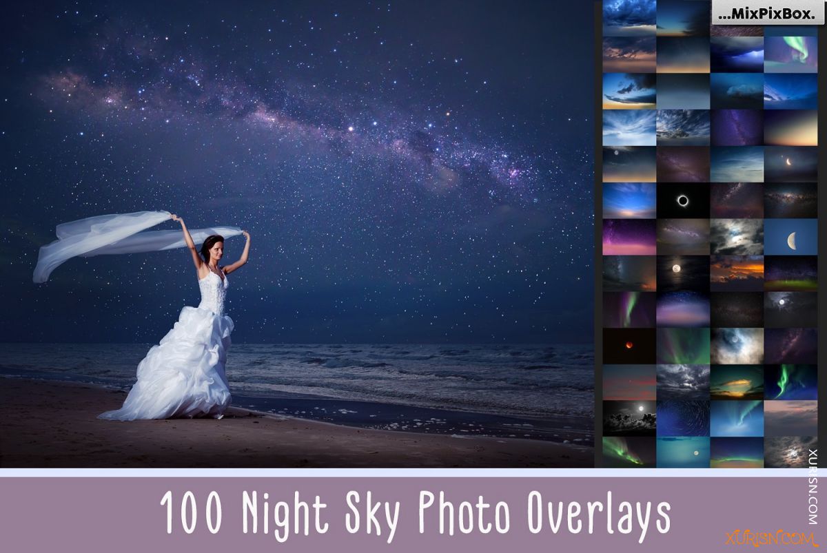 平面素材-100张高清炫丽夜晚天空图像照片叠加素材集Night Sky Overlays(8)