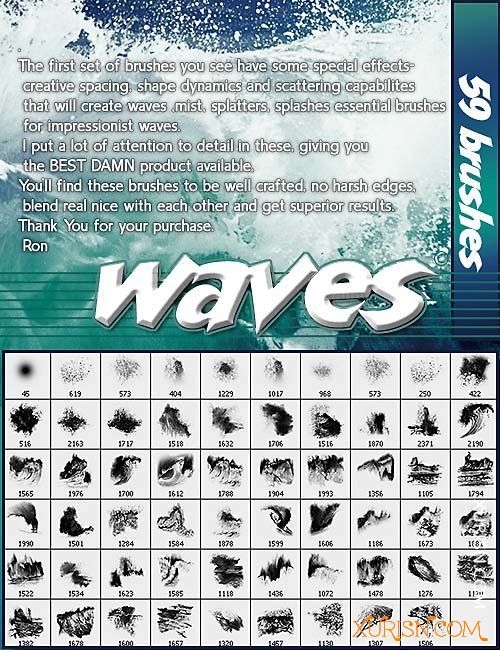 动作预设-高分辨率巨型波浪Photoshop笔刷画笔Ron's Waves(5)