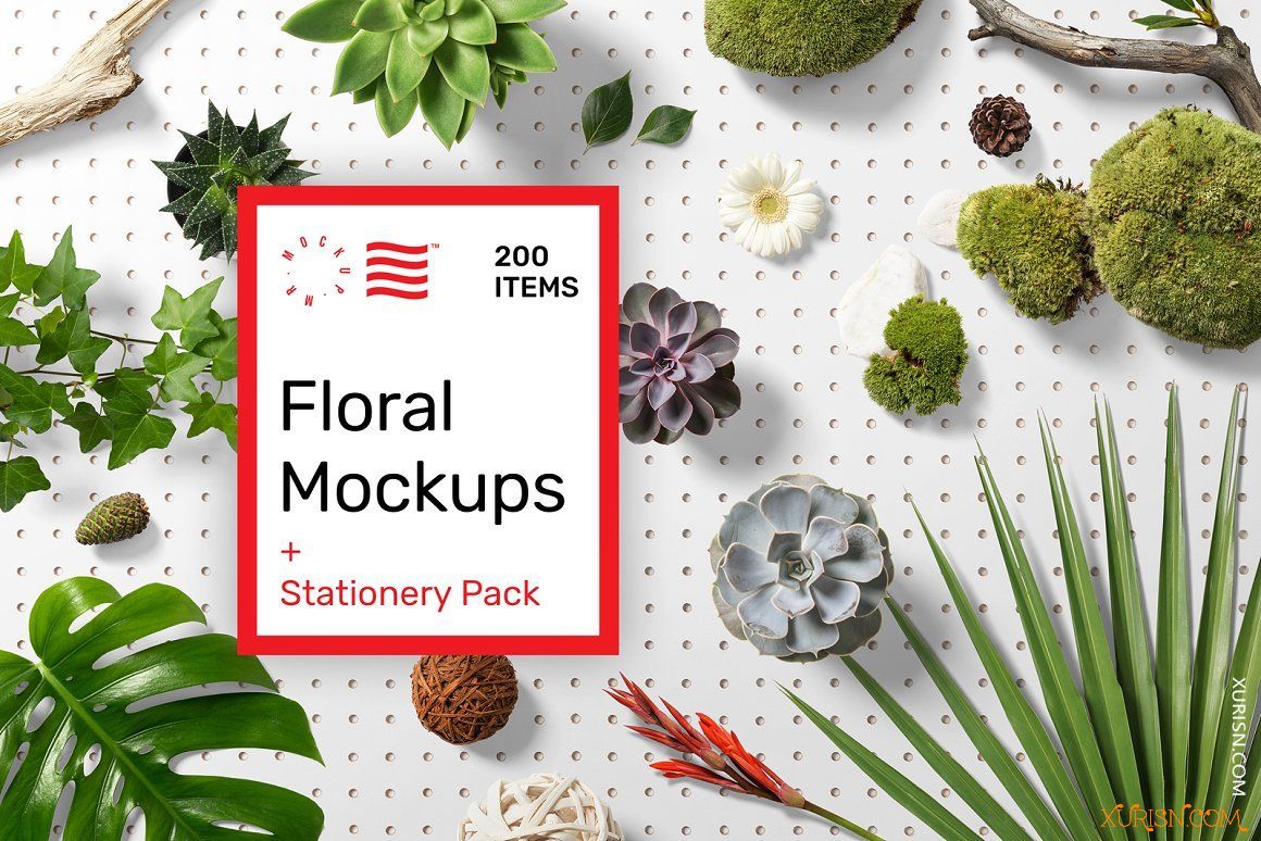 平面素材-1.8G花卉和文具用品样机素材合辑包Floral Mockups+Stationery Pack(8)