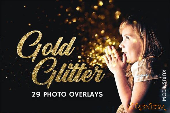 平面素材-29张高清金色闪光闪粉照片叠加素材Gold Glitter Photo Overlays(3)