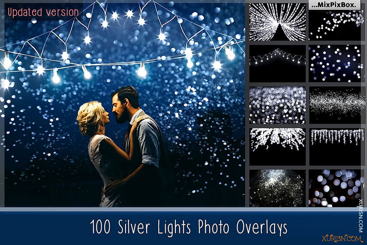 平面素材-100P高清银色灯串图片影楼婚纱合成素材Silver Lights Photo Overlays(6)