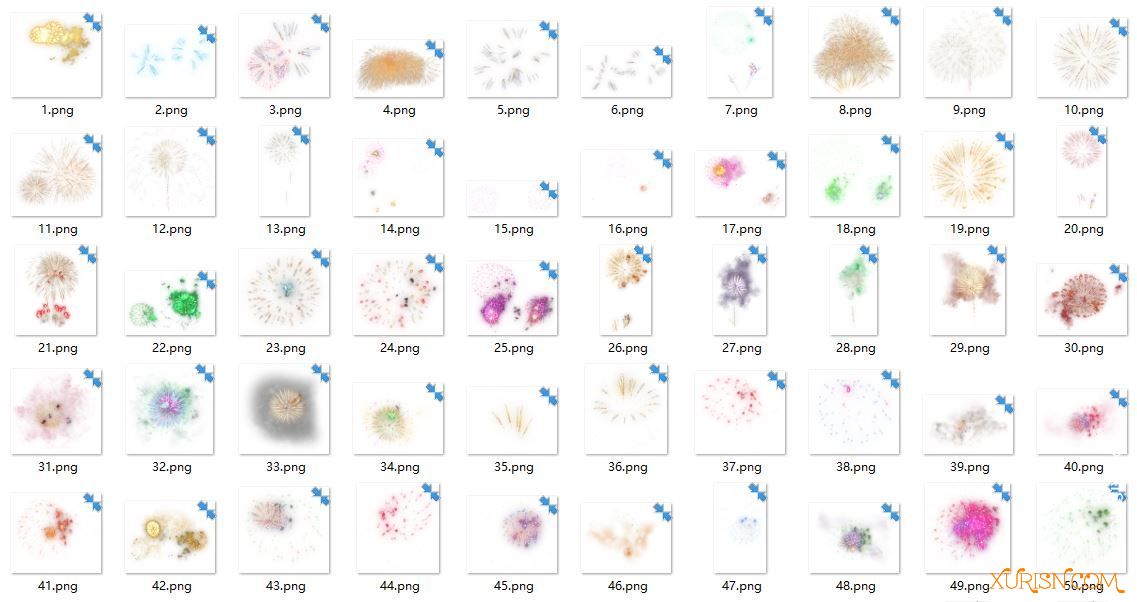 平面素材-100张多彩烟花透明PNG图片叠加素材Firework overlays(4)